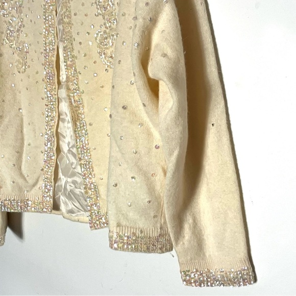 Vintage 1950s Jeri-Jo Beaded Sequin Embellished‎ Cardigan Wool Angora 44 L - Picture 2 of 6